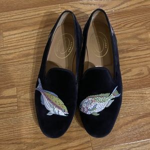 Stubbs and Whootten Velvet Slippers Acuario Navy